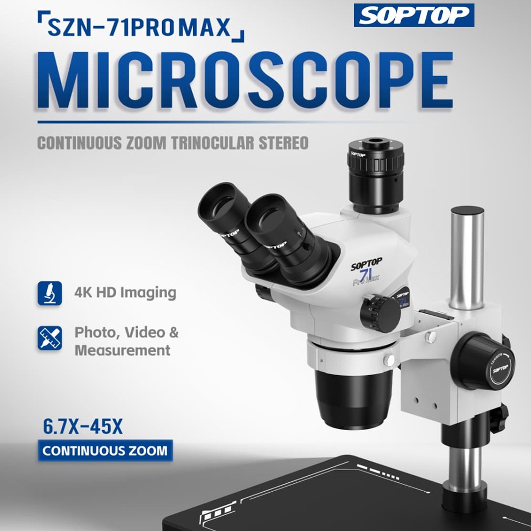 SOPTOP  71 PRO MAX (white) ( 2 eye lens adjustable ) HIGH-DEFINITION ZOOM TRINOCULAR STEREO MICROSCOPE